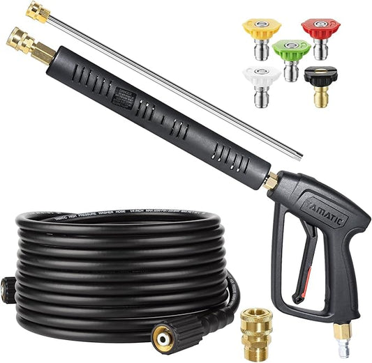 YAMATIC Pressure Washer Gun and Hose Kit, 25 FT Kink Resistant Power Washer Hose and Wand, 3/8" Swivel Quick Connector & M22-14mm Fitting Replacement for Ryobi, Simpson, Craftsman