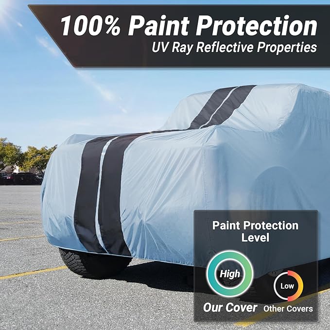 iCarCover Premium Plus SUV Car Cover Waterproof All Weather Rain Snow UV Sun Protection, CJ-5, Wrangler, FJ40, Tracker 2-Door, Sidekick 2-Door, Samurai, Size S56 (See Size Chart) Stripe - Gray/Black