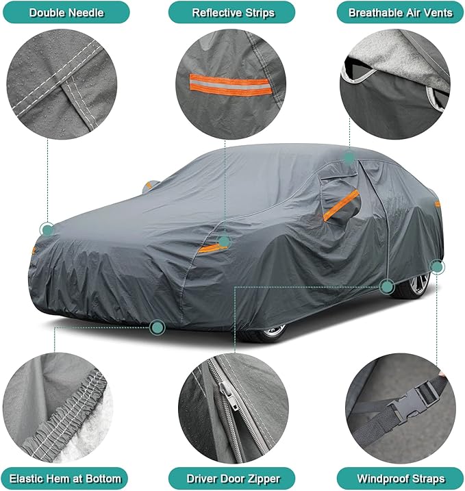 16 Layers Hatchback Car Cover Waterproof All Weather, Universal Fit vw Golf, Honda Fit, Mazda 3, Toyota Corolla, Ford Fiesta/Focus, Nissan Leaf, Mini Clubman etc.