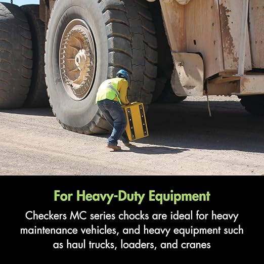 Checkers Heavy Duty Wheel Chocks for 95"-142" Tires, One Large Tire Chock for Haul Trucks, Loaders, and Cranes, 427 Ton Capacity, Lightweight HDPE, Made in the USA, Yellow, MC3012