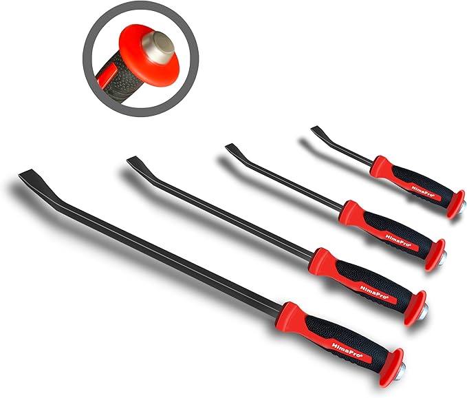 HimaPro Heavy-Duty Angled Prybar Set, 4-Piece Heavy Duty Pry Bar with Strike Caps and Hand Protection Mechanism, Industrial Grade Steel with Angled Tip, Perfect For Prying, Scrapping, Lifting, Pulling