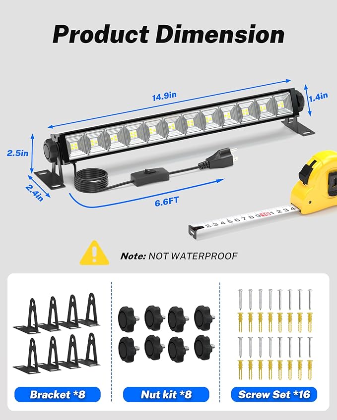 4 Pack LED Shop Lights, 40W 5400LM Plug in Garage Lights with 6.6FT Long Power Cord and On/Off Switch, 6000K Daylight White Work Light for Garage, Workshop, Warehouse
