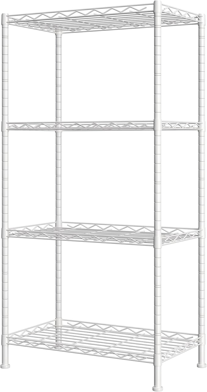 HOMEFORT 4-Shelving Unit, Adjustable Wire Shelving, Metal Wire Shelf Rack Organizer for Kitchen, Pantry, Closet, Bathroom, Laundry, White,21" W x 11" D x 41" H