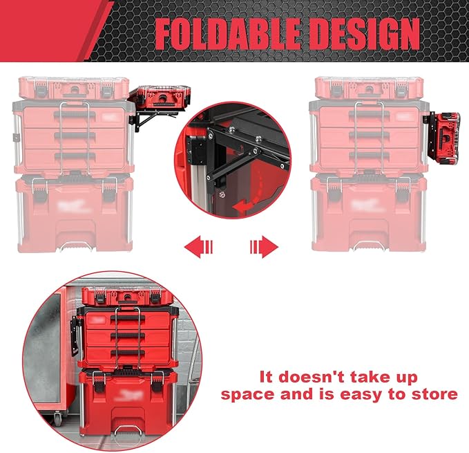 Upgrade Folding Packout Mount Compatible with Milwaukee Packout Toolbox,Mounting Plate for Packout Toolbox Side Storage