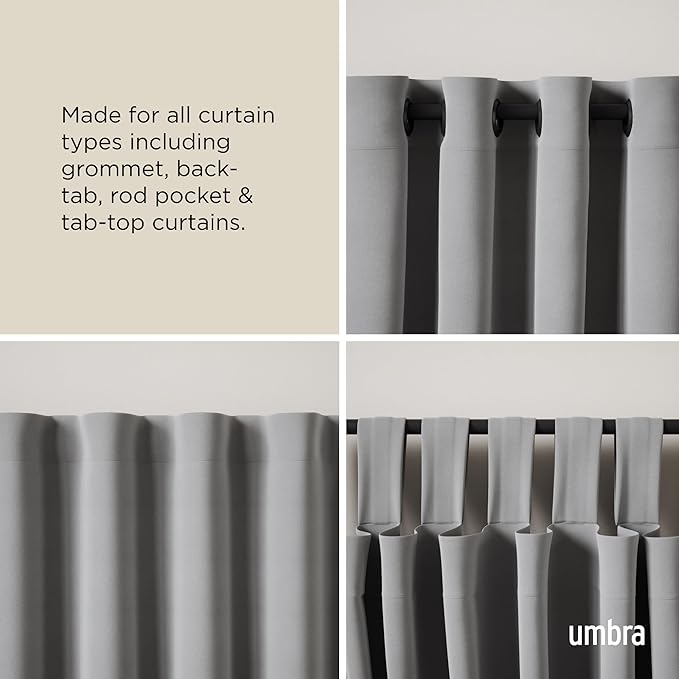 Umbra Bellwood Curtain Rod for Window Drapery, Adjustable Length 42" to 120", Set Includes Finials and Mounting Hardware, Black