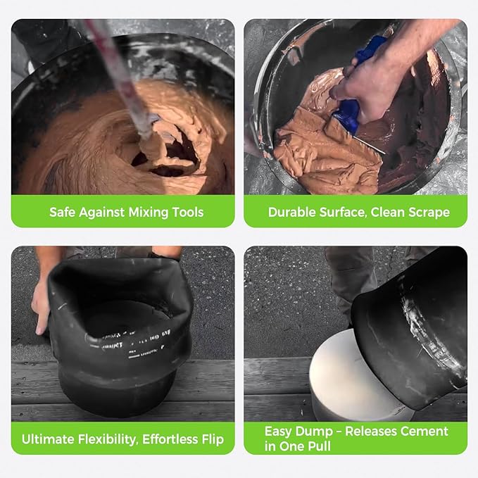4mm Thick Silicone Bucket Liner for 5 Gallon Buckets, Leakproof Concrete Mixing Liner with Measurements, Reusable Heavy Duty Insert for Thinset, Grout, Mortar & Paint
