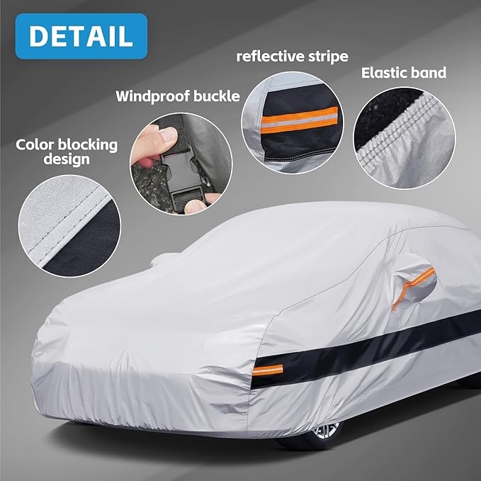 10 Layer Sedan Car Cover Waterproof All Weather for Automobiles,100% Waterproof Outdoor Car Covers Rain Snow UV Dust Protection. Custom Fit for Lexus ES, Cadillac CT5,Buick Lacrosse,etc