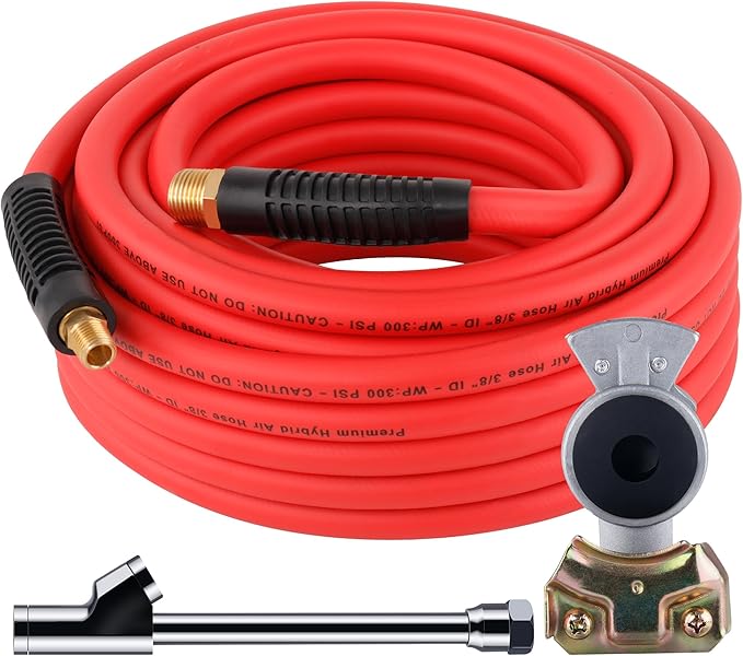 Truck Tire Inflator Kit, 3/8” x 50FT Hybrid Air Hose with 1/4" Chuck and 1/2" NPT Universal Gladhand Connection