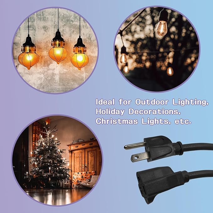 Indoor Outdoor Extension Cord 50 FT, 16/3 SJTW Weatherproof Black Electrical Cords, 13 AMP Heavy Duty 3 Prong Power Cable Great for Garden, Landscaping & Holiday Decorations