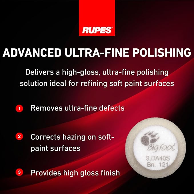 RUPES 40mm Pack of 6 White D-A Ultra-FINE Polishing Foam Pads | Ideal for Extremely Fine Paint Correction & Gloss Enhancement | Improves Finishing Performance | Compatible with 1.5" Backing Plate