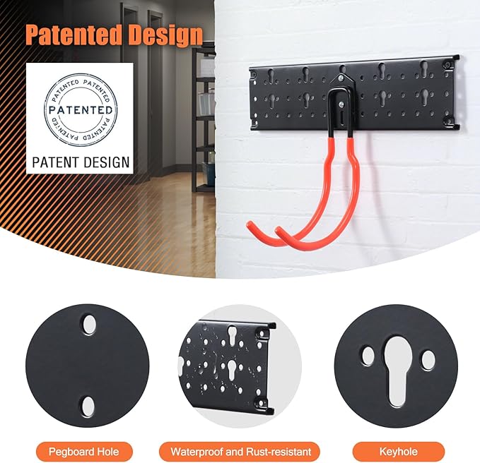 Ultrawall Multi-Storage Garage Hooks, Utility Rack with Multiple Installation Methods, Wall-Mounted Garden Tool Organizer System for Shovels, Rakes, Ladders,17pcs