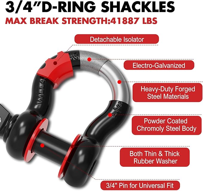 X-BULL Off-Road 4×4 Recovery Kit - Heavy Duty 3'' x 30' (31518LBS) 100% Nylon Tow Strap+41887lbs Break Strength D-Ring Shackles (2pcs)+Block Pulley+Gear Storage Bag +Gloves for ATV/UTV Jeep Truck