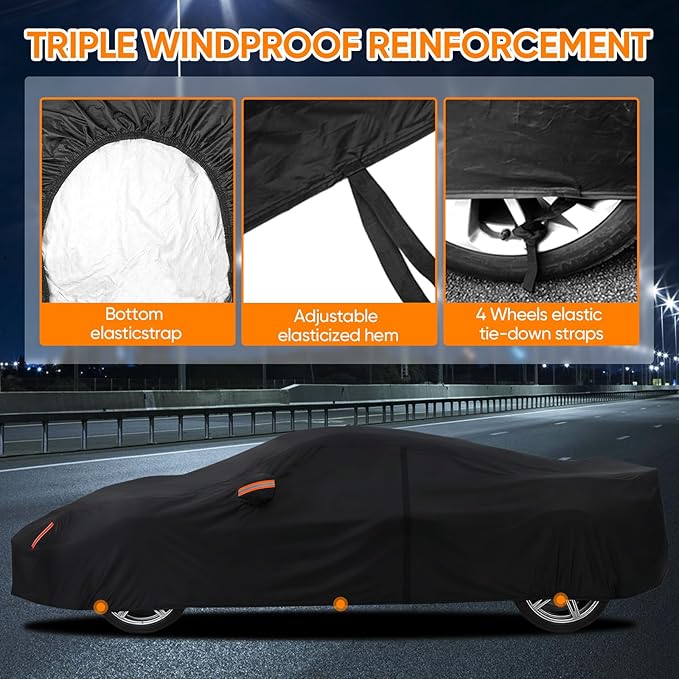 Car Cover Custom Fit for Chevrolet Corvette C4 C5 C6 C7 C8 1980–2026, Outdoor Waterproof All Weather Heavy Duty Full Exterior Cover for Sun Rain Snow UV Dust Protection with Door Zipper