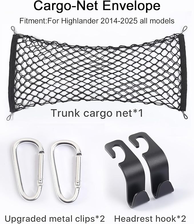 for Toyota Highlander Cargo Net- Envelope Style Heavy Duty Stretchable Trunk Storage Organizer for 2014-2026 Highlander, Trunk Mesh Premium Adjustable Carrier Cargo Net for Grand Highlander