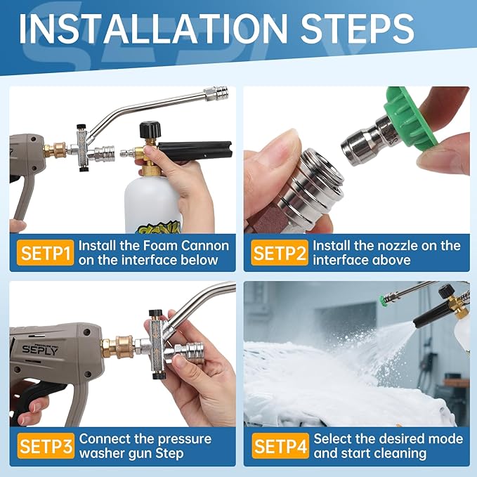 Foam Cannon Dual Connector Accessory, 1/4 Inch Quick Connector, 5 Pressure Washer Nozzle Tips for Pressure Washer, Adjustable Foam Sprayer for Car Wash