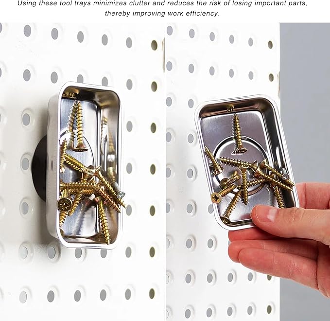 2 PCS Magnetic Tray Holders, Stainless Steel 3.6"×2.5" Rectangle Parts Holder with Strong Magnet, Heavy Duty Thickened Parts Trays Organizer for Screws Bolts Pins Nuts Washers