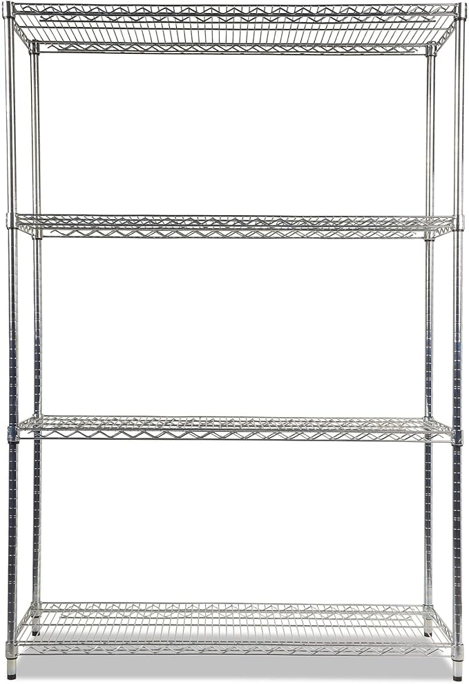 Alera ALE Industrial Heavy-Duty Wire Shelving Starter Kit, 4-Shelf, 48w x 18d x 72h, Silver