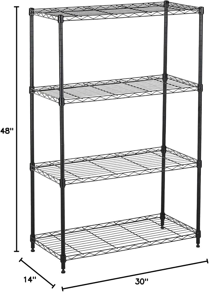 Displays By Jack 4 Tier Wire Shelving Unit Storage Rack, Metal Heavy Duty Utility Organization Units for Products Plant Standing Shelf, Pantry, Garage, Shelf Stand, Black, 14" W x 30" L X 48" H