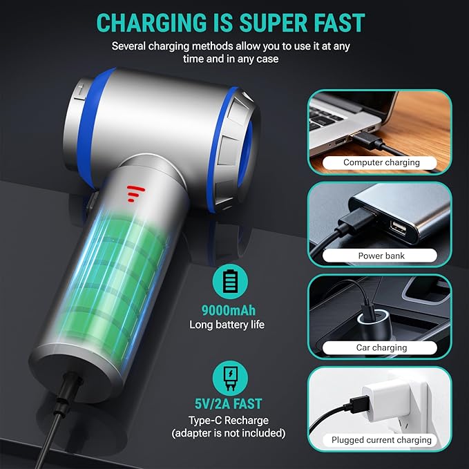 Mini Vacuum Cleaner, 2 in 1 27000PA Brushless Car Vacuum &250000RPM Air Duster 9000mAh Battery Air Blower Wireless Handheld Vacuum for Car,Office and Home (27Kpa)