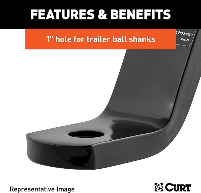 CURT 45280 Class 3 Ball Mount with 1" Hole, 4" Rise or 6" Drop fits Trailer Hitches with 2" x 2" Receiver Tube Opening | Corrosion, Scratch & UV Damage Resistant