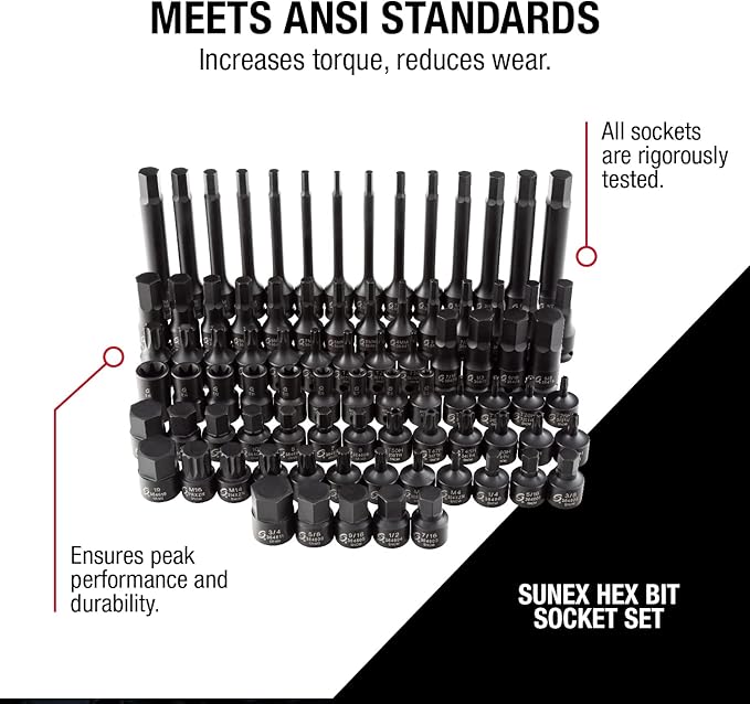 SUNEX TOOLS 1874 1/4" Drive Master Fractional and Metric Impact Sockets Set & Sunex 3569 3/8" Dr. Master Hex Bit Impact Socket Set (84 Piece)
