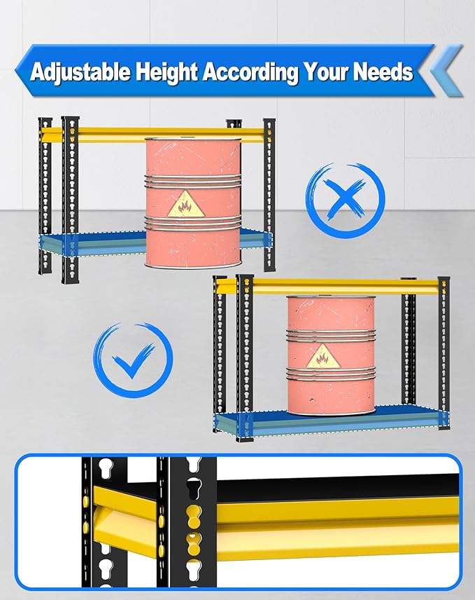 48" W Garage Storage Shelves Heavy Duty, 2800LBS Loads Adjustable Garage Shelving, 5-Tier Metal Shelving Units and Storage Racks, Industrial Utility Shelf,48''Wx18''Dx78''H, Yellow