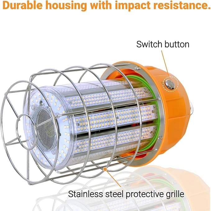 LED Temporary Work Light 300W Portable Hanging Work Construction Light,5000K 42,000 Lm with ON/Off Switch & Hook,for Job Site Lighting, Plug and Play