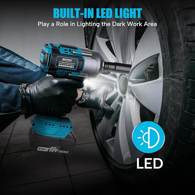 1/2" Cordless Impact Wrench for Makita 18V Battery(NOT Included), 1000N.m(738FT-lbs) High Torque Power Impact Wrenches, Electric Brushless Impact Gun for Car Tire Truck RV Mower