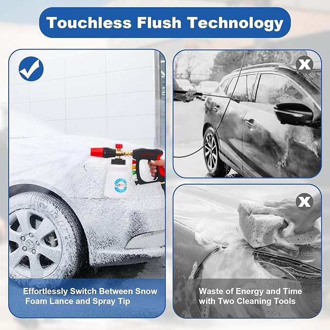 DUSICHIN Foam Cannon Short Pressure Washer Gun 1/4 Inch Quick Connector,5 Pressure Washer Nozzle Tips Car Wash Foam Gun 3/8'' Swivel Quick Connector,M22-14mm M22-15mm Fitting,Not Use with Garden Hose