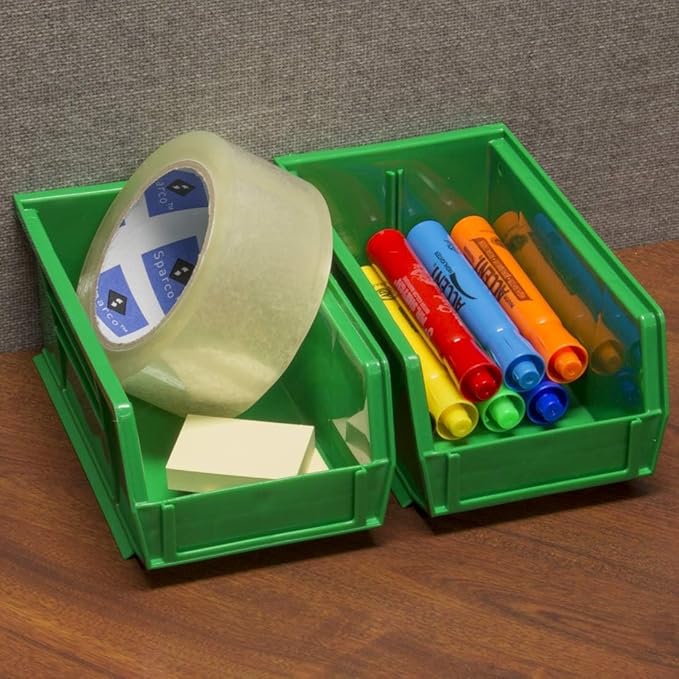 Akro-Mils 30220 AkroBins Plastic Storage Bins, Space-Saving Stackable Bins for Garage, Pantry, Craft Organization, 7" x 4" x 3", Green, 24-Pack