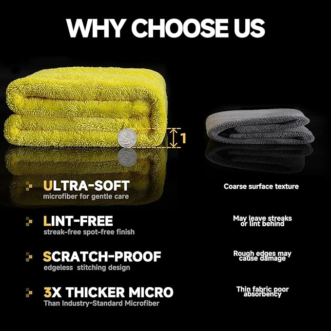 Microfiber Towels for Cars Drying Towel - 36"x24", Streak-Free Double-Sided Ultra Absorbent Bath Towels, Edgeless Design for Car Detailing Cleaning & Household