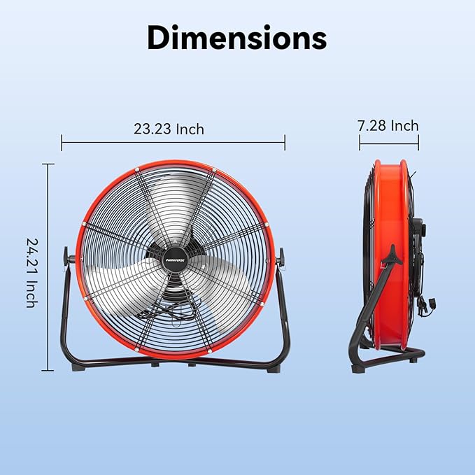 20 In High Velocity Floor Fan Pro, 4500 CFM 3 Speed Industrial Metal Floor Fan with Wall Mount for Commercial, Residential, Warehouse, Covered Patio, Shop, Garage, Barn - UL Safety Listed