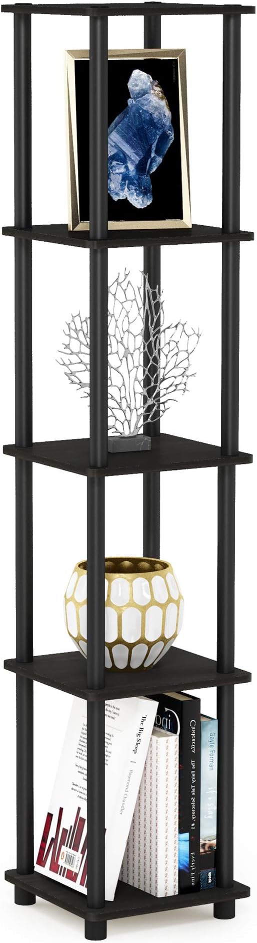 FURINNO Turn-N-Tube 5-Tier Corner Square Rack Display Shelf, Round, Espresso/Black