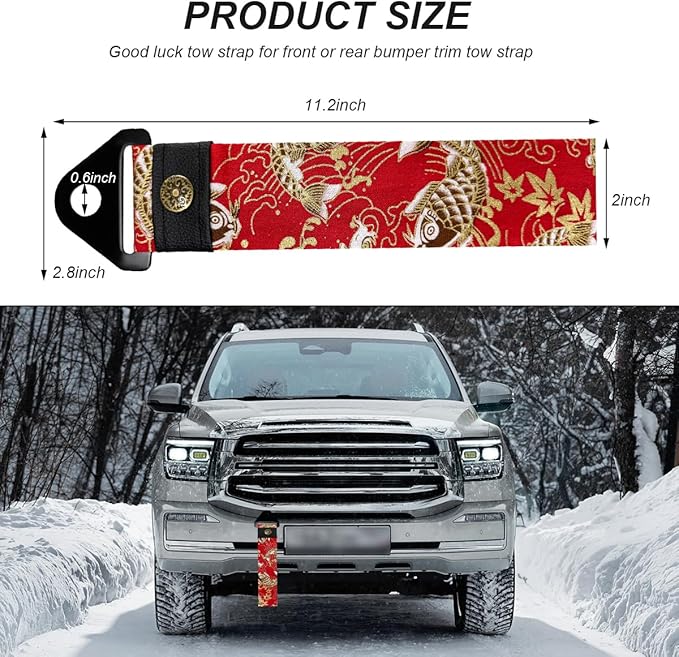 Racing Tow Strap, Stylish JDM Car Bumper Tow Strap Trailer Hook Belt for Decoration, Heavy Duty Nylon Traction Rope Universal Fit for Front or Rear Front Bumper (Fishes Red)