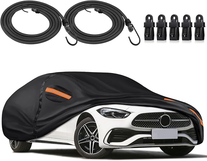KEYOOG Car Cover Waterproof All Weather Fit for 2008-2024 MERC-edes-Benz C Series C300 C350 C63 AMG S, 600D Oxford Cloth Heavy Duty, Sun Hail Protector Seal Skin Outdoor Car Covers with Door Zipper