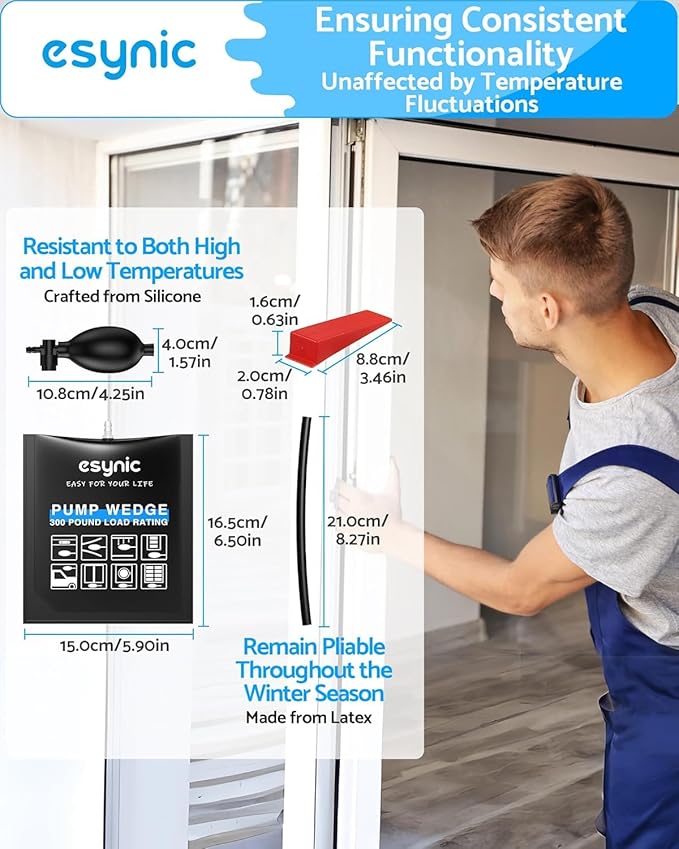 eSynic 3 Pack Air Wedge Bag Kit – 300lbs Heavy-Duty TPU Door Lifting Bag with Quick-Release Valve & 6 Plastic Wedges 2.4" Lift Height Durable Air Shim– Perfect for Door/Window Furniture Installation