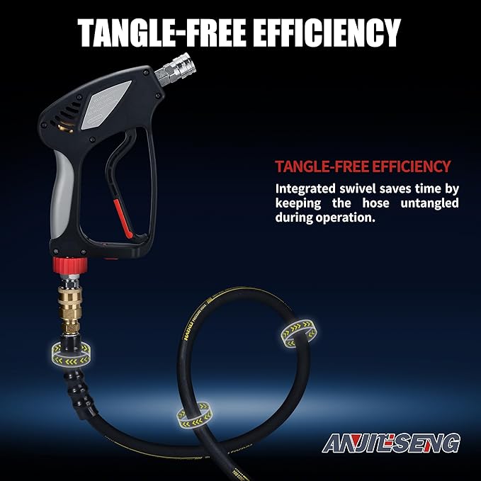 Professional Pressure Washer Gun 5000 PSI, 10.5 GPM High Flow Power Washer Gun with Military Lock & Tangle-Free 360° Alloy Swivel | Stainless Steel Body | Compatible with Foam Cannon Foam Gun