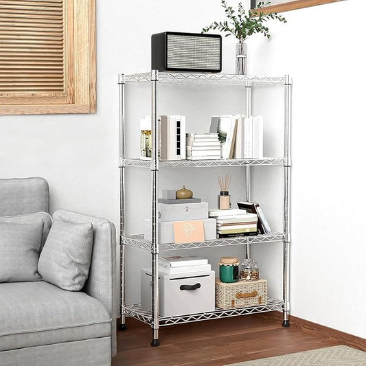 Xcity Storage Shelves, 4 Tier Heavy Duty Metal Shelving Unit, 1600 LBS Capacity Adjustable Steel Wire Shelf Organizer for Pantry, Kitchen, Garage, 14" D x 36" W x 54" H, Chrome