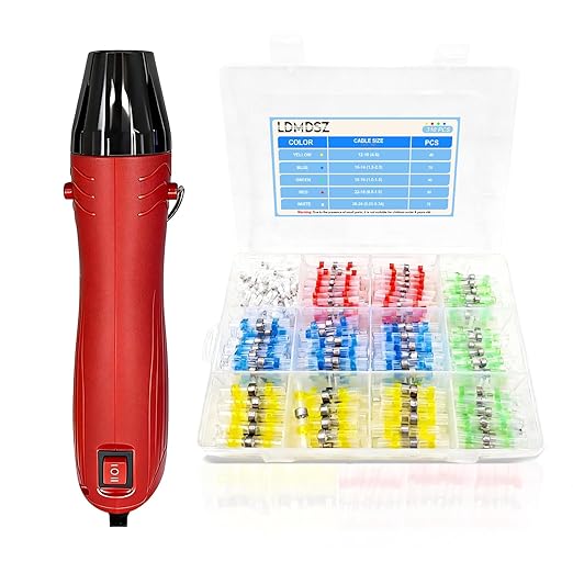 310PCS Solder Seal Wire Connectors Kit with Dual Temp Heat Gun, Heat Shrink Solder Butt Connectors Waterproof Electrical Terminals for Automotive Marine Boat RV Wiring Repair (310, RED)