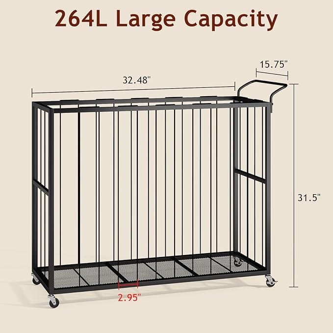 Homsorout Ball Storage Bin Rolling Sports Ball Cart, Metal Garage Organizer Sport Rack, Ball Basket Storage, Ball Cage for Garage or Gym, Indoor & Outdoor Sports Equipment Organizer