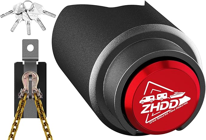Trailer Hitch Lock for 2 Inch Coupler with Safety Chain Lock, Heavy Duty Anti-Theft Trailer Tongue Coupler Lock for RV, Boat, Utility & Cargo Trailers (Red)