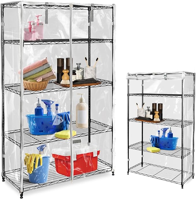 Heavy-Duty Waterproof Wire Shelf Cover, Garage Storage Shelving Protector, Universal Fit 60 x 24 x 72 Inch Rack Covers with 1" Tolerance (Clear)