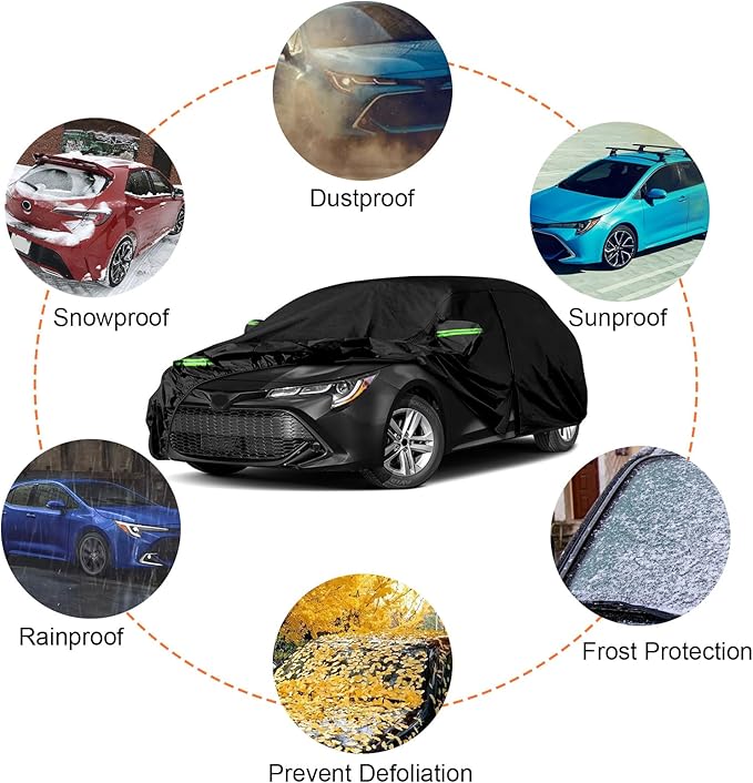 Waterproof Car Covers Replace for 2019-2025 Toyota Corolla Hatchback, 6 Layers All Weather Custom-Fit Outdoor Full Car Covers with Zipper Door for Snow Rain Dust Hail Protection