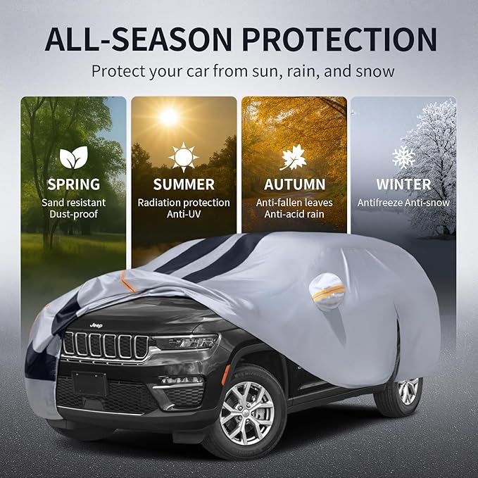 Multi-Layer Car Cover Custom Fit for Jeep Cherokee(2013-2026), 100% Waterproof All Weather for Automobiles, Gift with Towel, Heavy Duty Car Covers for Rain Sun UV Protection with Door Zipper