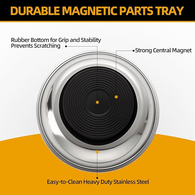 Magnetic Tray 4-Pack | Stainless Steel Magnetic Parts Trays | 3 Inch, 6 Inch, Square & Shallow Tray Set