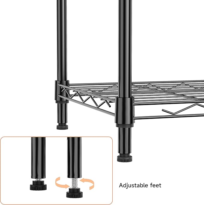IZEUK 3 Tier Metal Wire Shelving Rack Storage Shelves for Kitchen, Bedroom, Living Room or Laundry Room, Black, 17.7" W x 11.8" D x 28.8" H