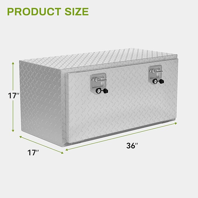 AUTOSAVER88 36 Inch Underbody Tool Box, Heavy Duty Aluminum Diamond Plate Toolbox Chest Storage Organizer, Waterproof Chest Storage Box with Lock for Trucks, Trailers, RVs, Warehouses, Silver