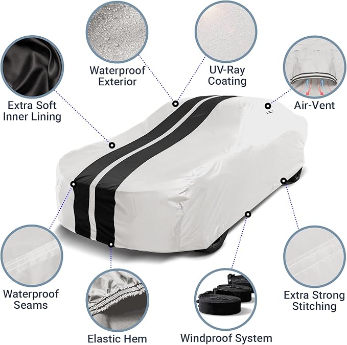 iCarCover Fits [2004-2008 Chrysler Crossfire] Premium Custom Car Cover Waterproof All Weather Resistant Outdoor Indoor Sun Snow Storm UV Protection Padded Cover with Straps - Light Gray/Black