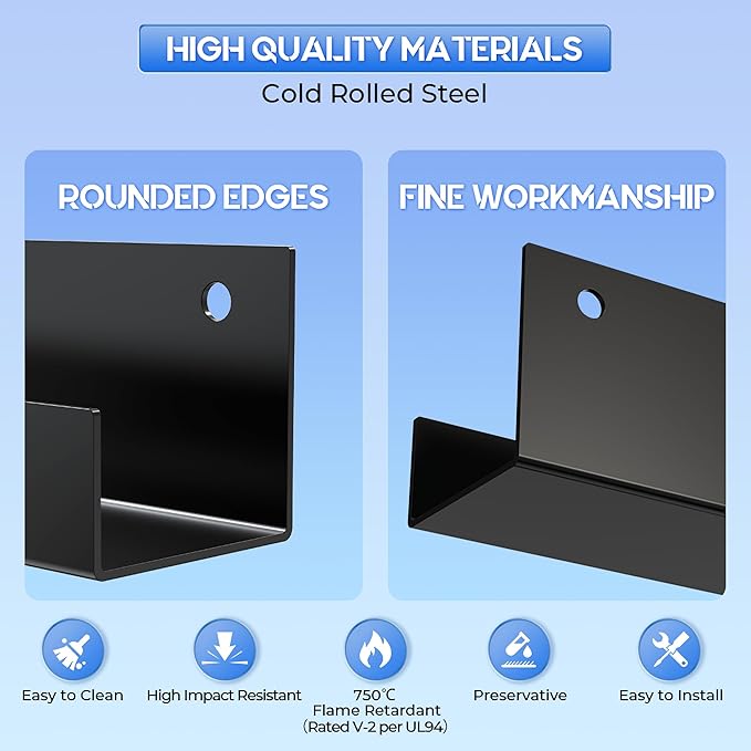 4Pcs Wall Tile Hanger Bracket, Ladder Wall Bracket, Wheelbarrow Storage Bracket for Garage, 5in Length, 1.6in Inner Width, Heavy Duty 2.1mm Thicker Cold-Rolled Steel Wall Hanger Fastener Black