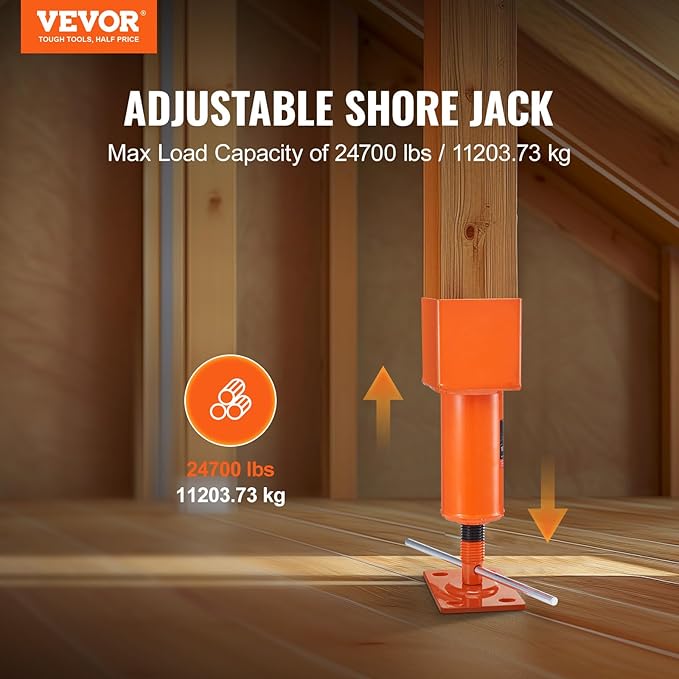 VEVOR Screw Jack Post, 13.2"-18.7" Height Range, 4" x 4" Adjustable Shore Jack, 24700 lbs Max Load Capacity, Temporary House Jack Pole for Leveling, Lifting Floor Crawlspace Basement Shore Beam